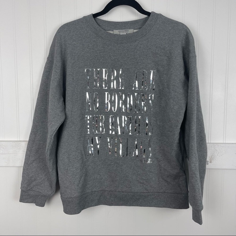 ALL SAINTS Freedom Iona Graphic Sweatshirt in Grey Marl - Picture 2 of 6
